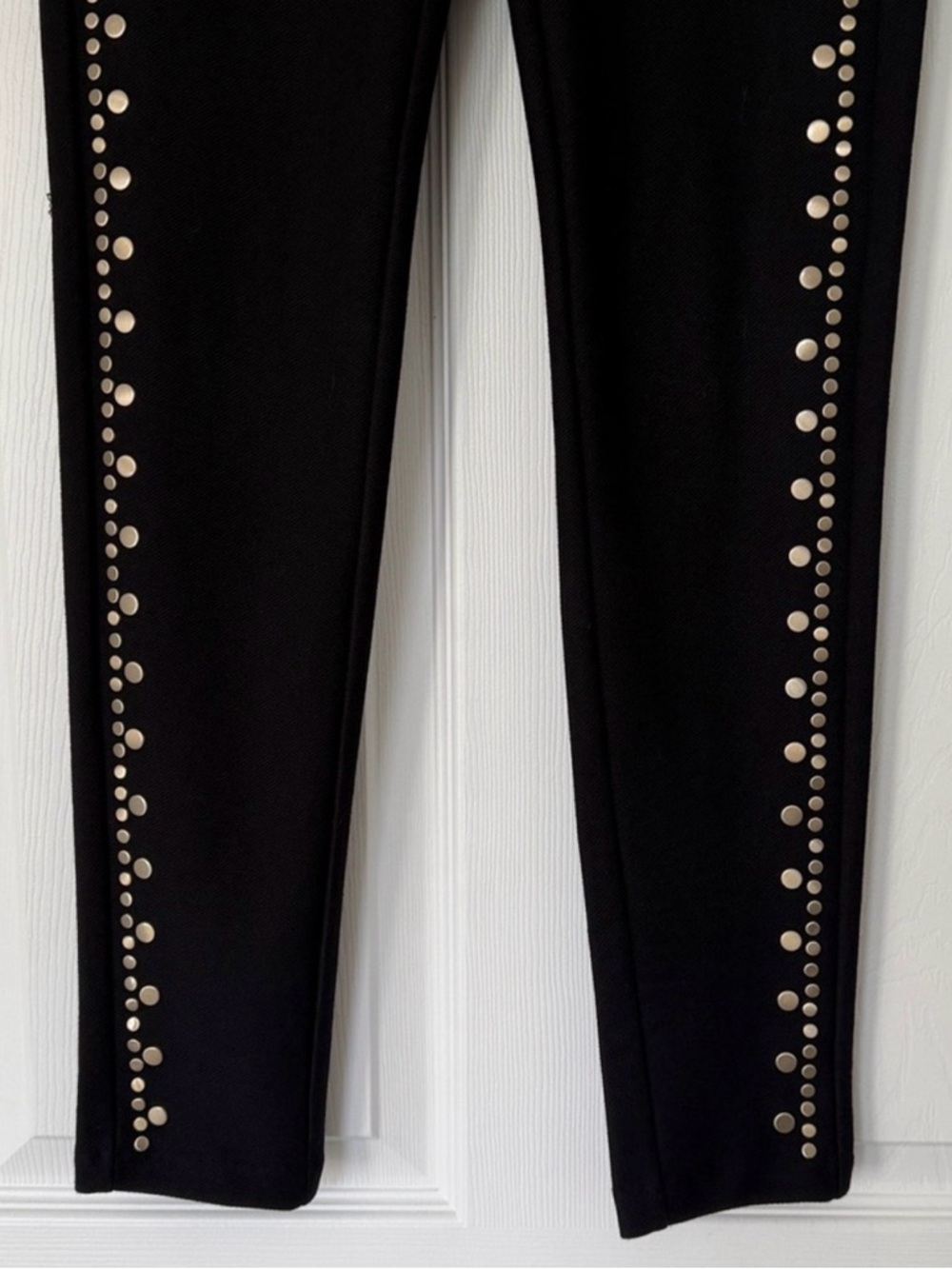 MICHAEL KORS Black Gold Studded Leggings XS Pull On Skinny Stretch Pants - Picture 12 of 16